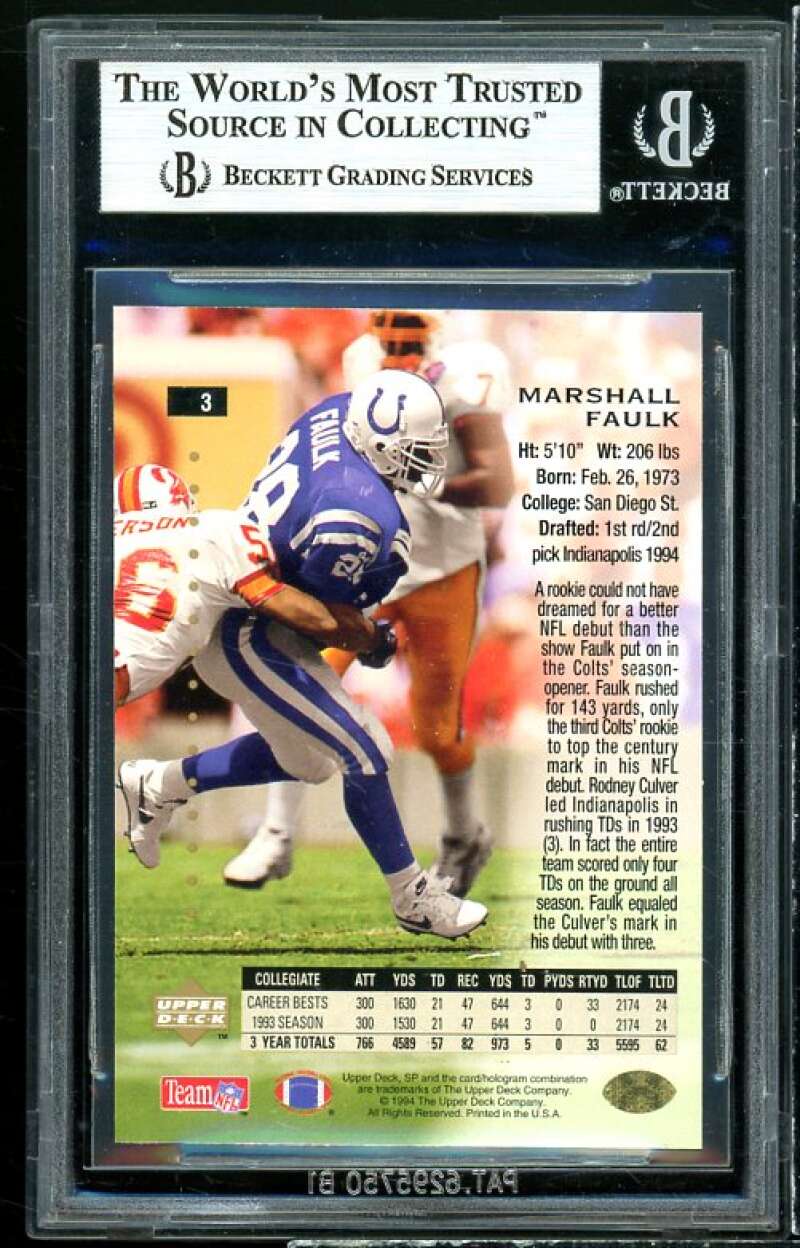 Marshall Faulk Rookie Card 1994 SP #3 BGS 9 (8.5 9 9.5 9) Image 2