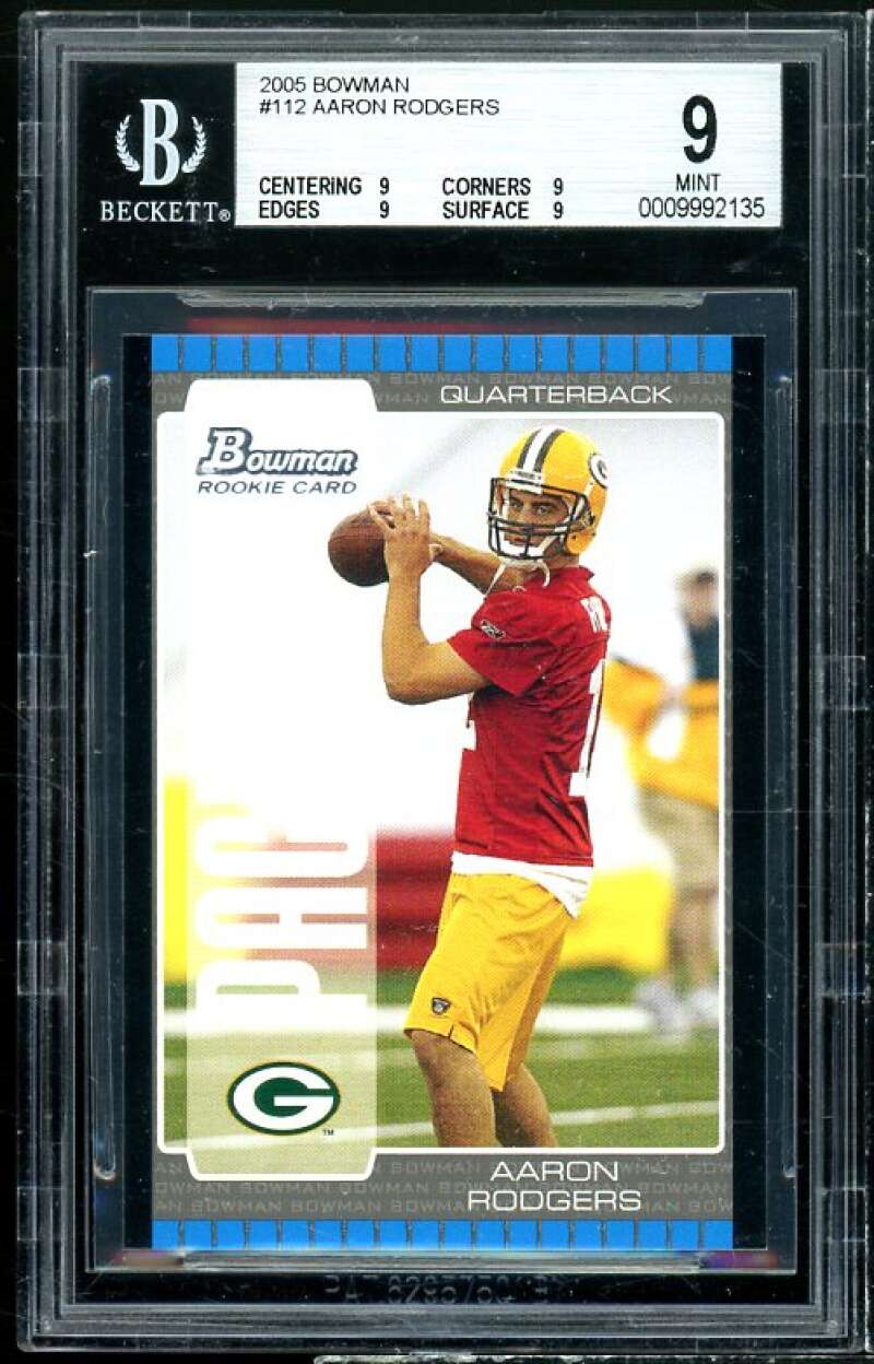 Aaron Rodgers Rookie Card 2005 Bowman #112 BGS 9 (9 9 9 9) Image 1