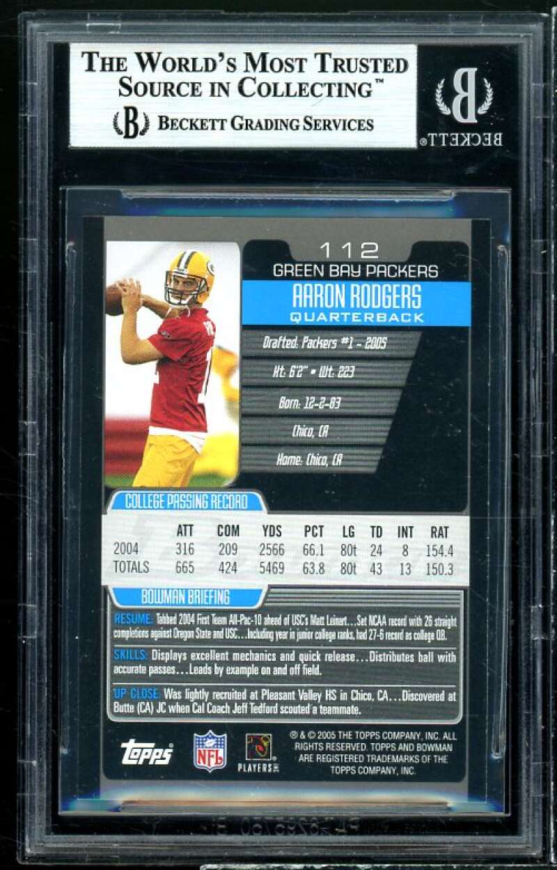 Aaron Rodgers Rookie Card 2005 Bowman #112 BGS 9 (9 9 9 9) Image 2