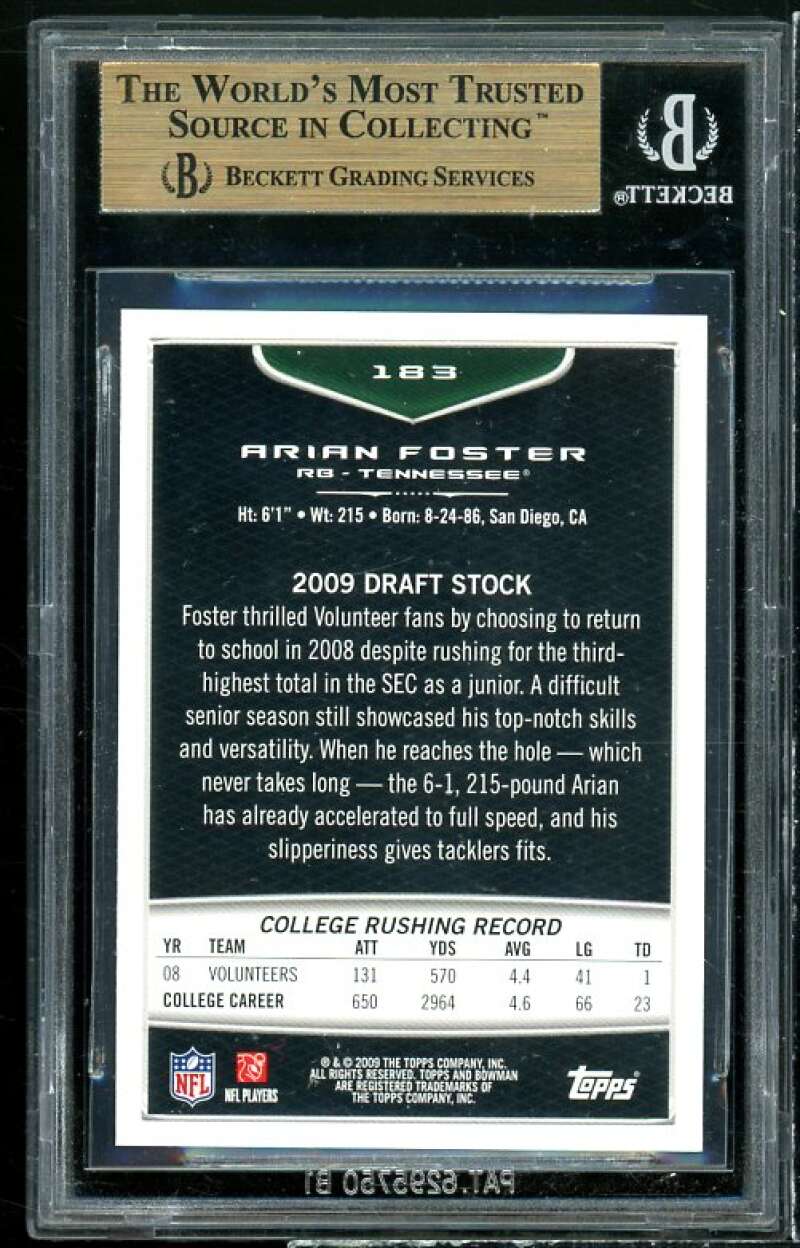 Arian Foster Rookie Card 2009 Bowman Draft #183 BGS 9.5 (9.5 9 9.5 10) Image 2