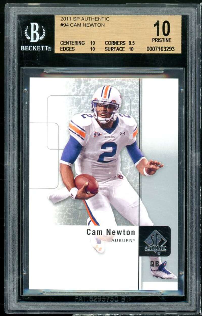 Cam Newton Rookie Card 2011 SP Authentic #94 (PRISTINE) BGS 10 Image 1