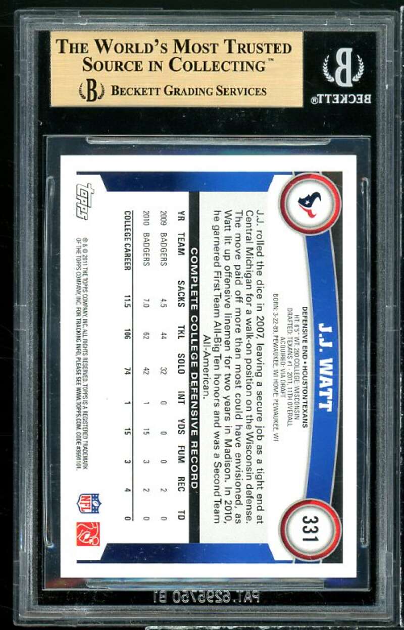 J.J. Watt Rookie Card 2011 Topps #331 BGS 9.5 (9 9.5 9.5 9.5) Image 2