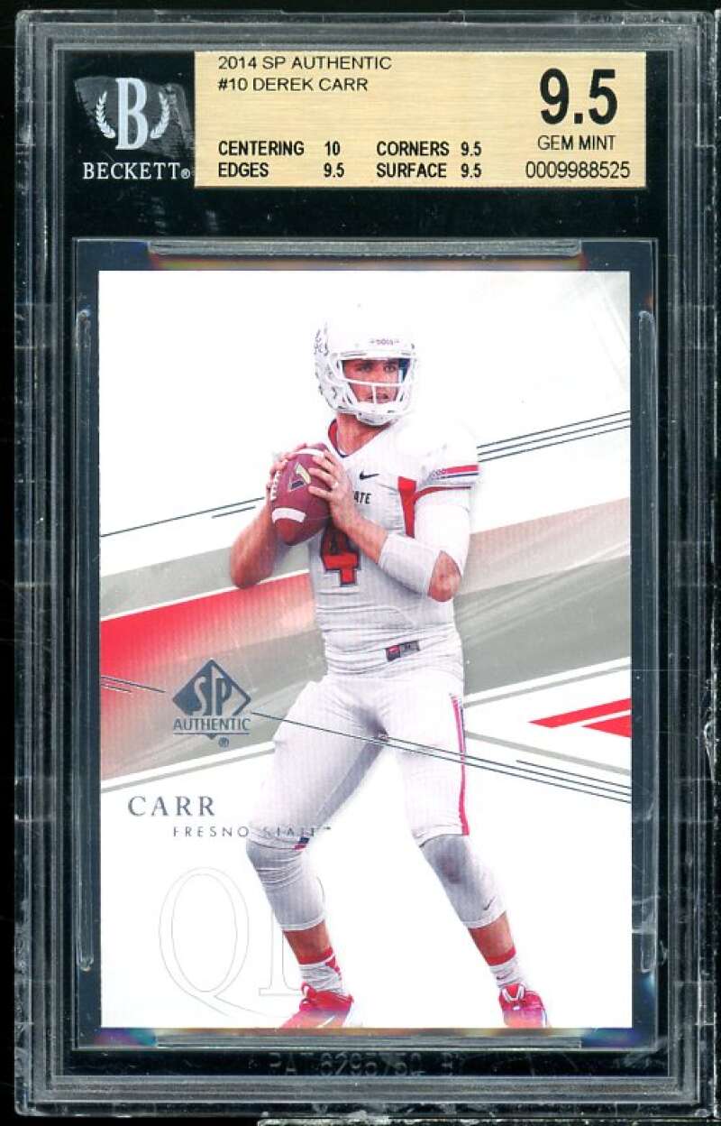 Derek Carr Rookie Card 2014 SP Authentic #10 BGS 9.5 (10 9.5 9.5 9.5) Image 1