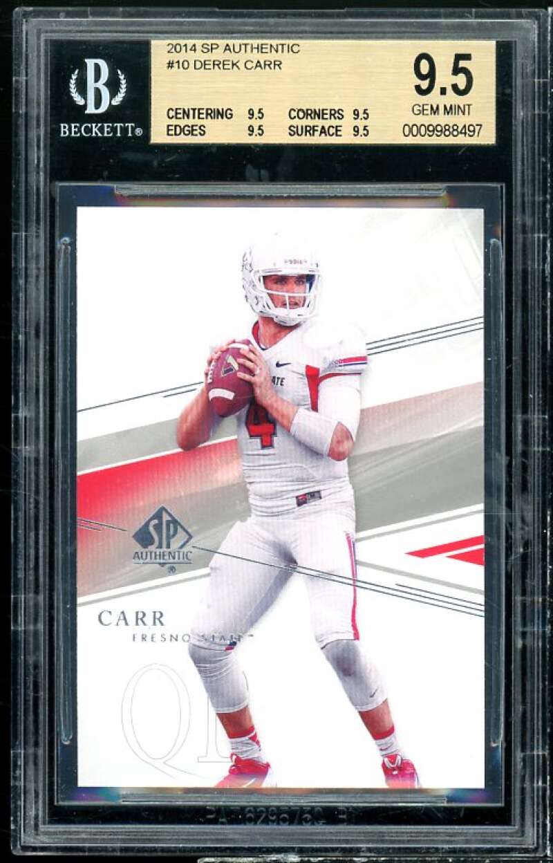 Derek Carr Rookie Card 2014 SP Authentic #10 BGS 9.5 (9.5 9.5 9.5 9.5) Image 1