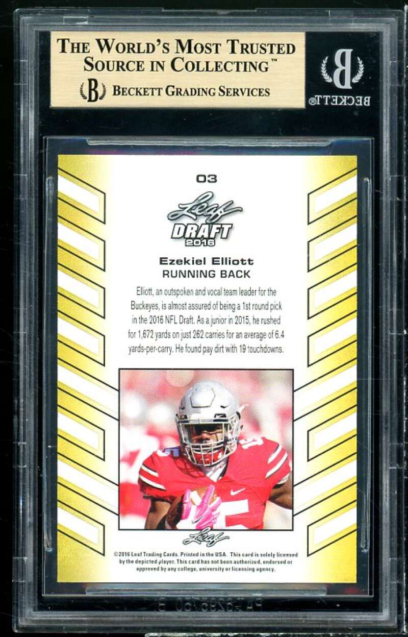 Ezekiel Elliott Rookie Card 2016 Leaf Draft Gold #3 (PRISTINE) BGS 10 Image 2