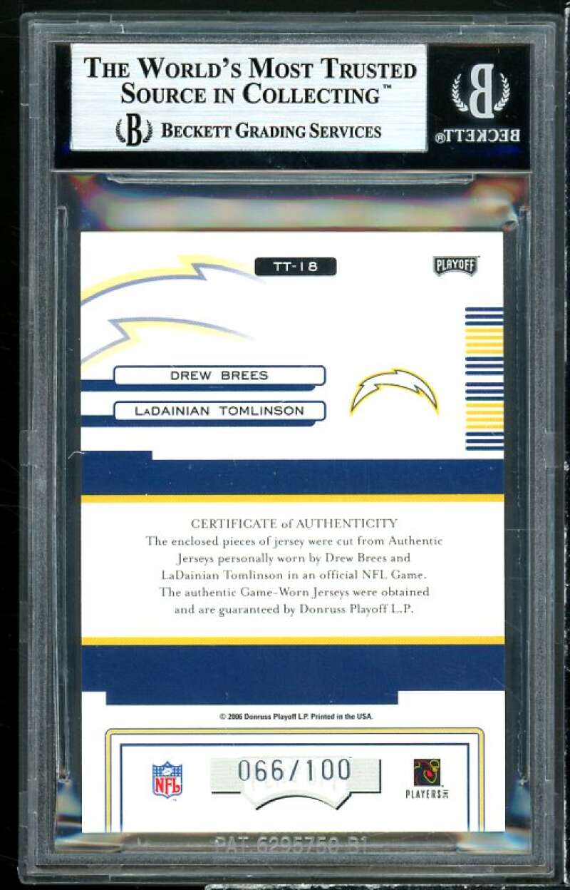 Ladainian Tomlinson / Drew Brees 2006 Absolute Team Tandem Materials #18 BGS 9 Image 2