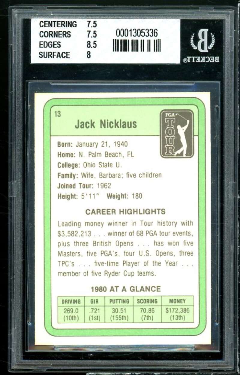 Jack Nicklaus Rookie Card 1981 Donruss #13 BGS 7.5 (7.5 7.5 8.5 8) Image 2