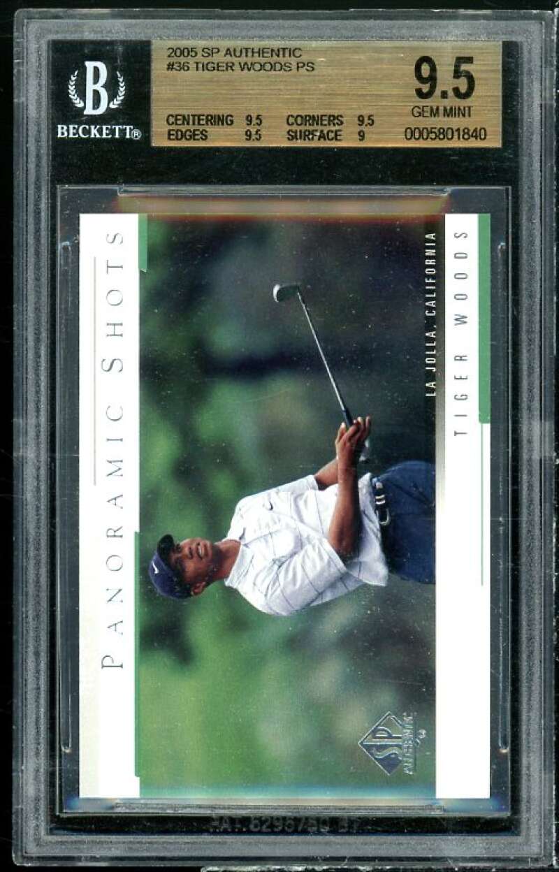 Tiger Woods Card 2005 SP Authentic #36 BGS 9.5 (9.5 9.5 9.5 9) Image 1