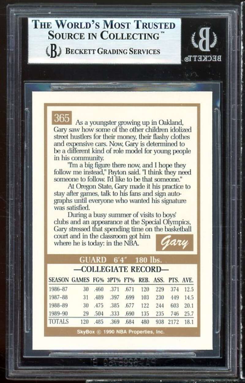 Gary Payton Rookie Card 1990-91 Skybox #365 BGS 9 Image 2
