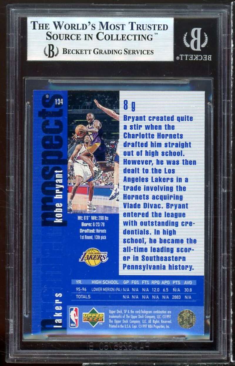 Kobe Bryant Rookie Card 1996-97 SP #134 BGS 9 Image 2