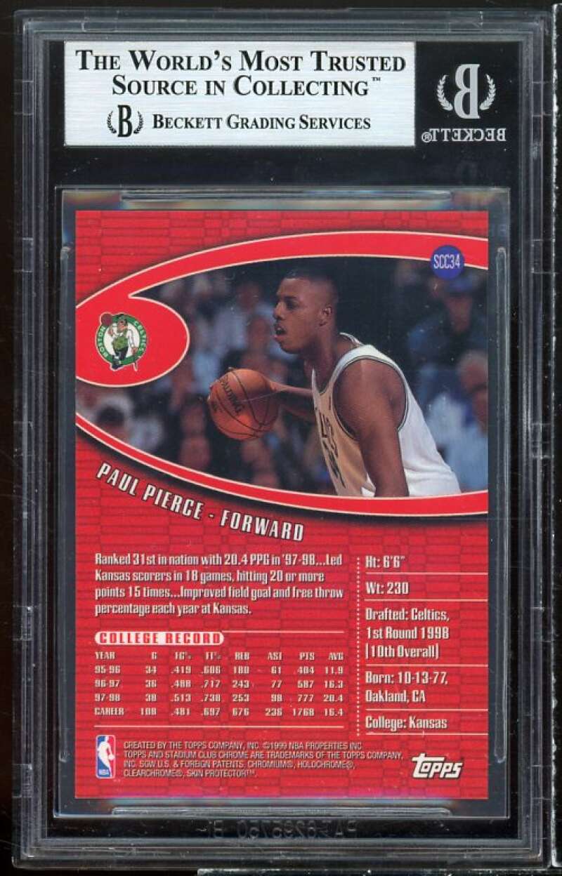 Paul Pierce Rookie Card 1998-99 Stadium Club Chrome #SCC34 BGS 9 Image 2