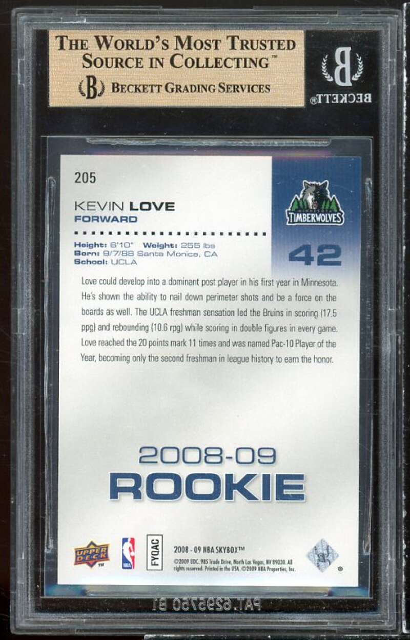 Kevin Love Rookie Card 2008-09 Skybox #205 BGS 9.5 (9.5 9.5 9.5 9.5) Image 2