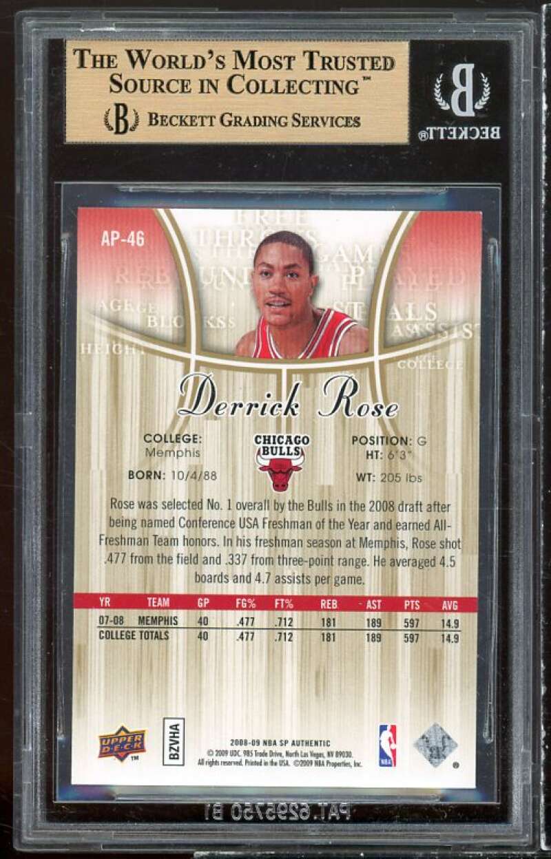 Derrick Rose Rookie 2008-09 SP Authentic Profiles #AP-46 BGS 9.5 (9.5 9 9.5 10) Image 2