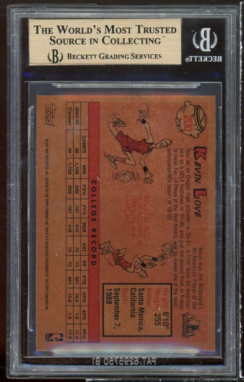 Kevin Love Rookie 2008-09 Topps 1958-59 Variations #200 BGS 9.5 (9.5 9 9.5 9.5) Image 2