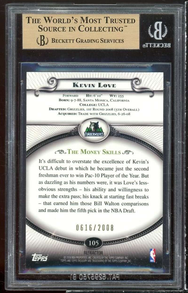 Kevin Love Rookie Card 2008-09 Topps Treasury Bronze Refractors #105 BGS 9.5 Image 2