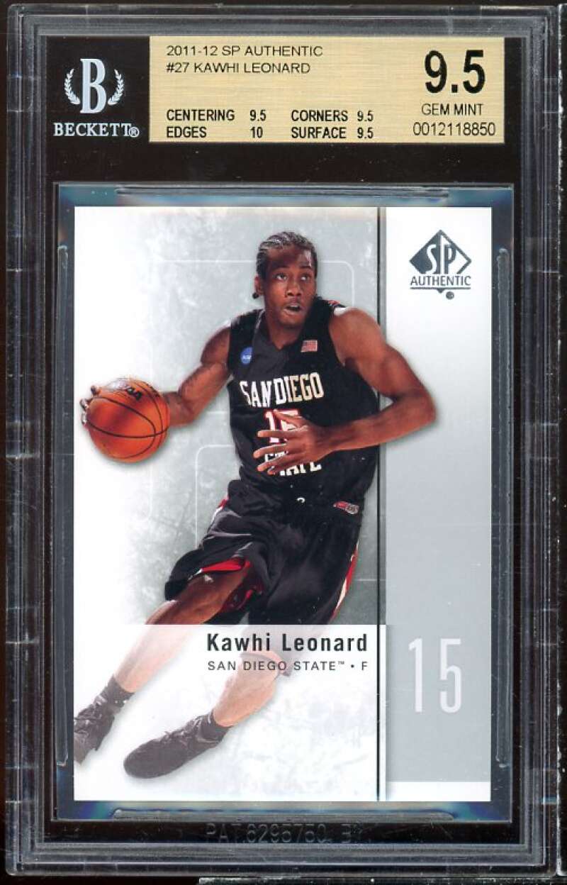 Kawhi Leonard Rookie Card 2011-12 SP Authentic #27 BGS 9.5 (9.5 9.5 10 9.5) Image 1