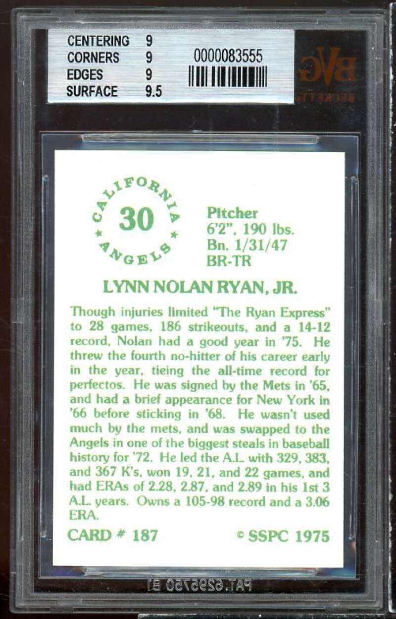 Nolan Ryan Card 1976 SSPC #187 BGS 9 (9 9 9 9.5) Image 2