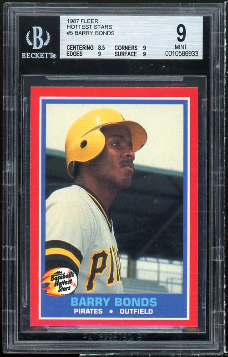 Barry Bonds Rookie Card 1987 Fleer Hottest Stars #5 BGS 9 (8.5 9 9 9) Image 1