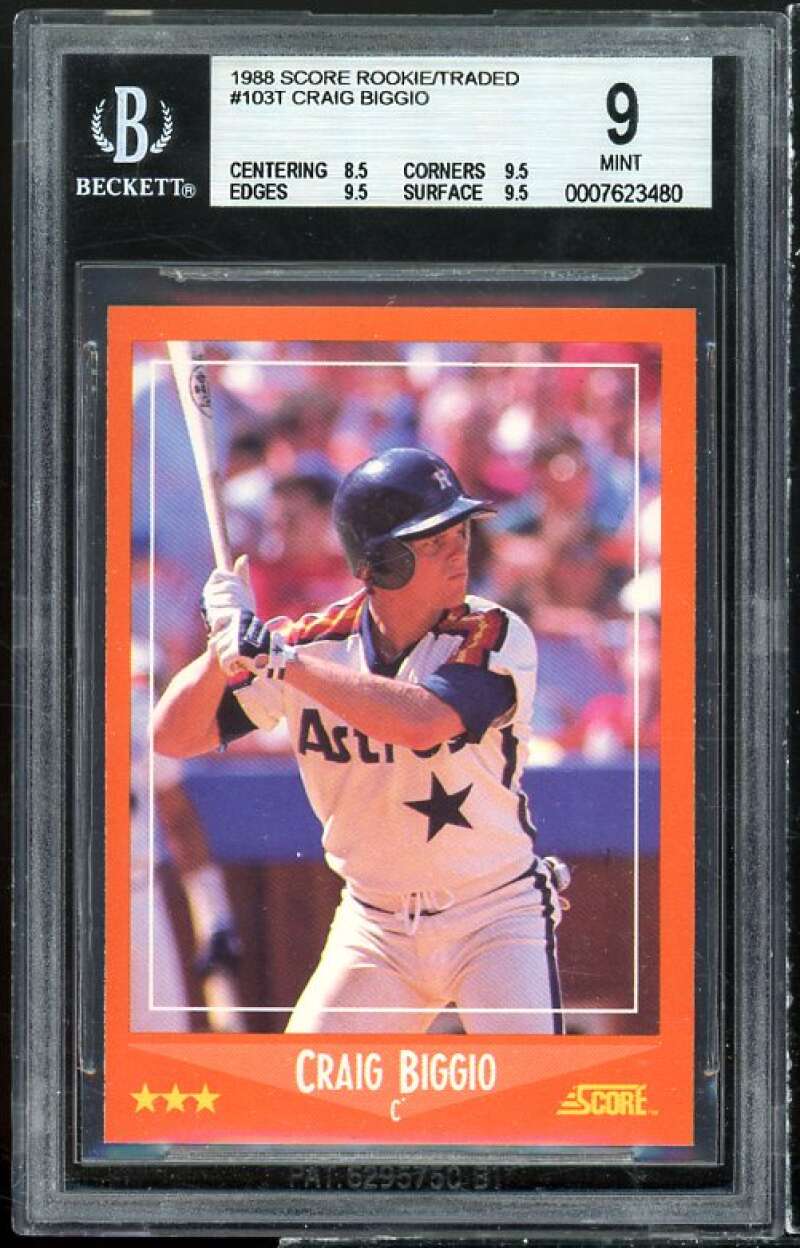 Craig Biggio Rookie Card 1988 Score Rookie Traded #103T BGS 9 (8.5 9.5 9.5 9.5) Image 1