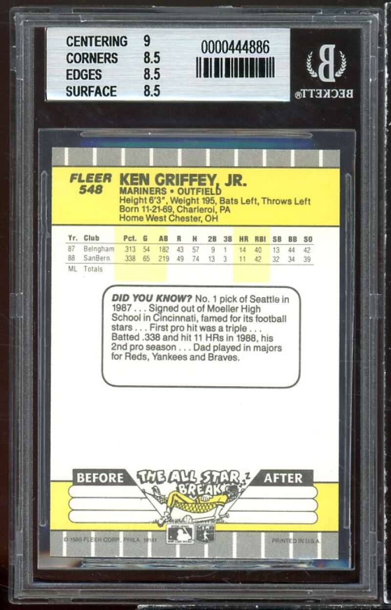 Ken Griffey Jr. Rookie Card 1989 Fleer #548 BGS 8.5 (9 8.5 8.5 8.5) Image 2