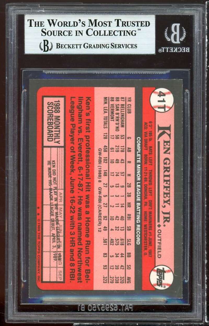 Ken Griffey Jr. Rookie Card 1989 Topps Traded #41t BGS 9 Image 2