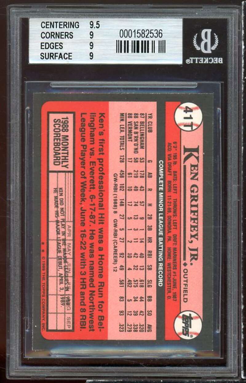 Ken Griffey Jr. Rookie Card 1989 Topps Traded #41t BGS 9 (9.5 9 9 9) Image 2