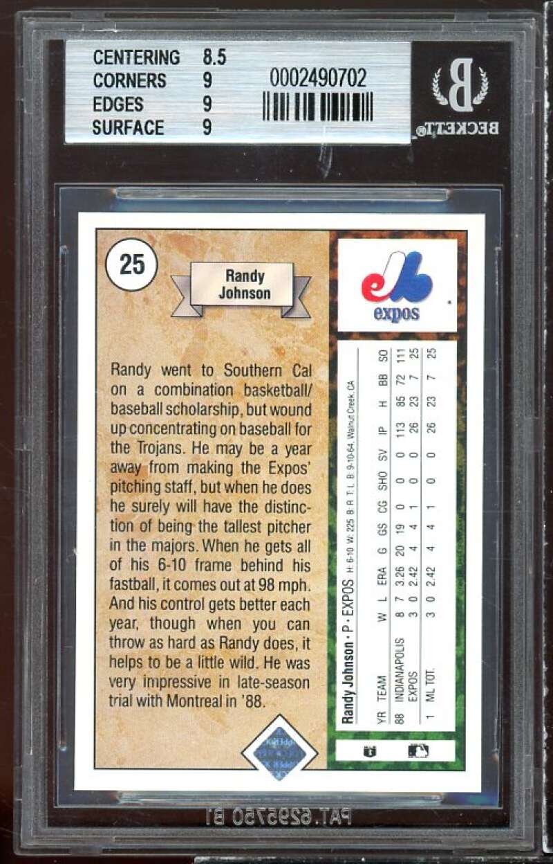 Randy Johnson Rookie Card 1989 Upper Deck #25 BGS 9 (8.5 9 9 9) Image 2