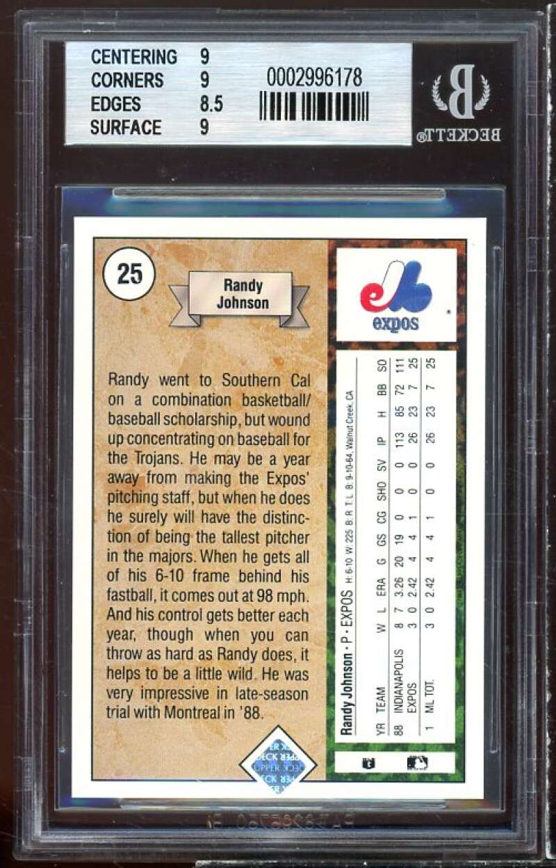 Randy Johnson Rookie Card 1989 Upper Deck #25 BGS 9 (9 9 8.5 9) Image 2