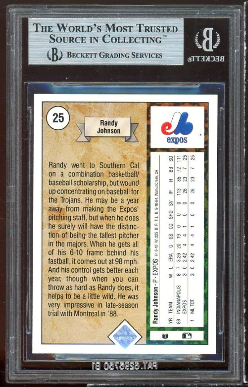 Randy Johnson Rookie Card 1989 Upper Deck #25 BGS 9 (8.5 9 9 9.5) Image 2