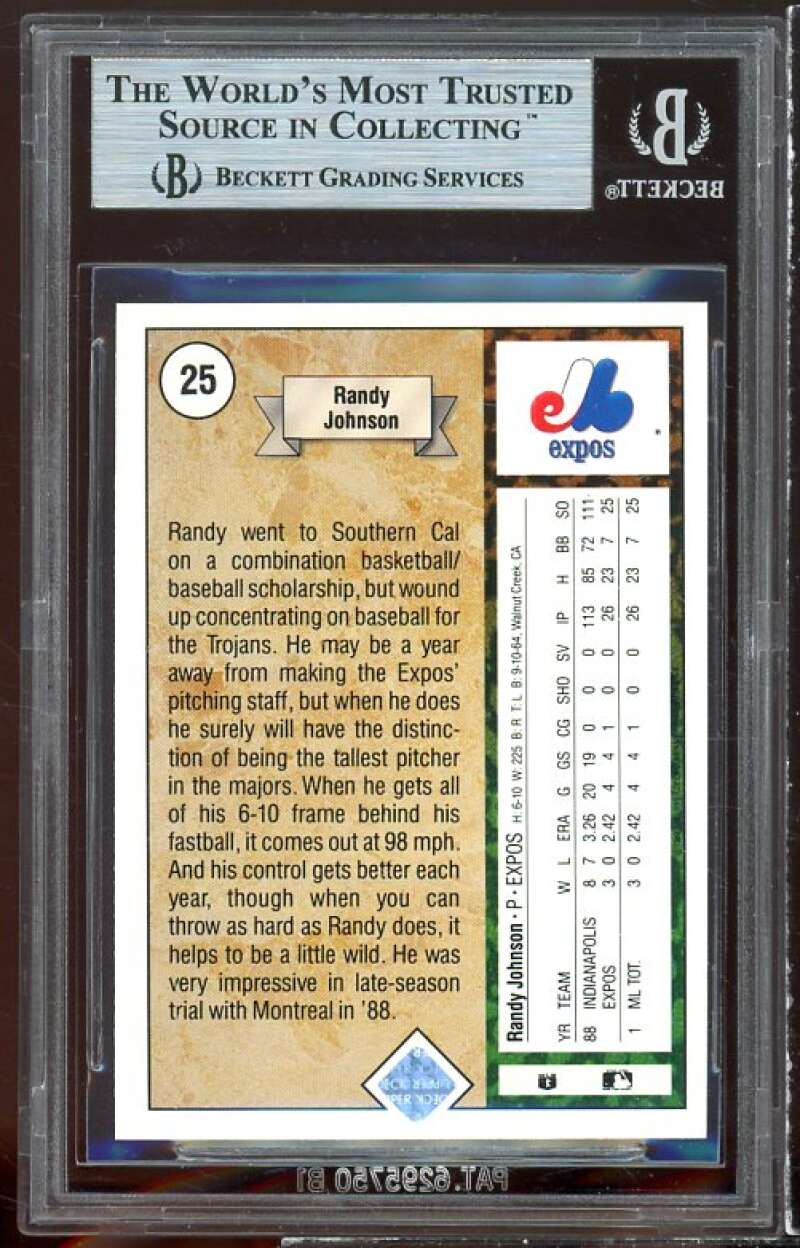 Randy Johnson Rookie Card 1989 Upper Deck #25 BGS 9 (8.5 9 9.5 9) Image 2