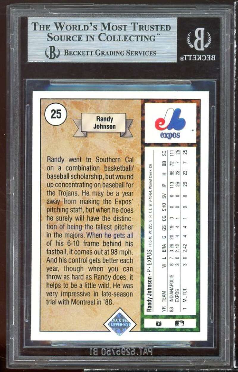 Randy Johnson Rookie Card 1989 Upper Deck #25 BGS 9 (9 9 9 8.5) Image 2