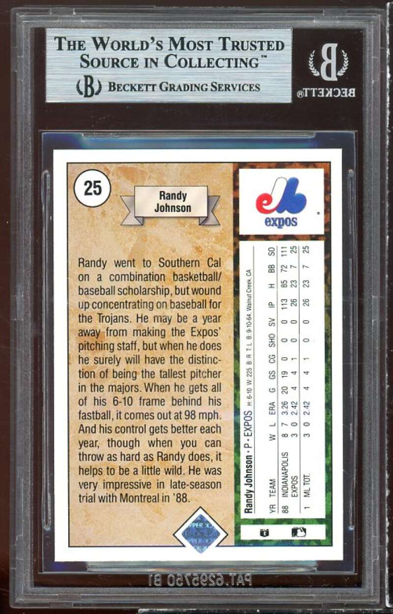 Randy Johnson Rookie Card 1989 Upper Deck #25 BGS 9 (9 9 9 9.5) Image 2