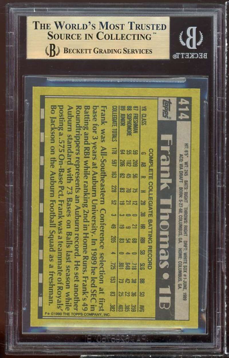 Frank Thomas Rookie Card 1990 Topps #414 BGS 9.5 Image 2