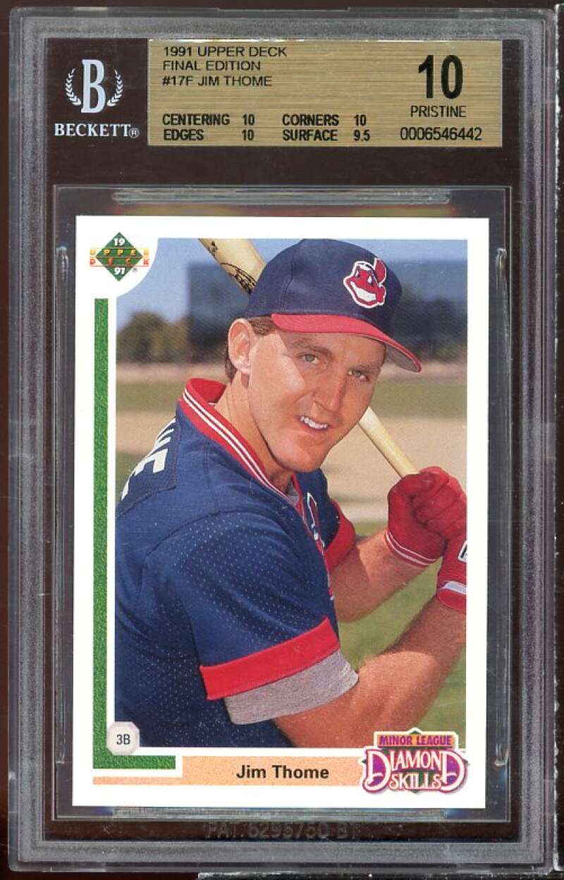 Jim Thome Rookie Card 1991 Upper Deck Final Edition #17f (PRISTINE) BGS 10 Image 1