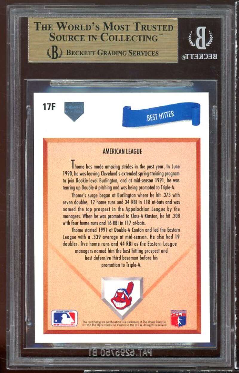 Jim Thome Rookie Card 1991 Upper Deck Final Edition #17f (PRISTINE) BGS 10 Image 2