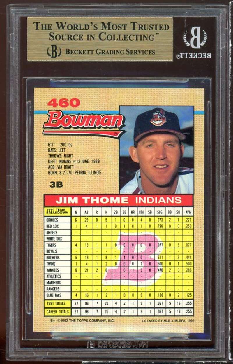 Jim Thome Card 1992 Bowman #460 BGS 9.5 (9 9.5 9.5 9.5) Image 2