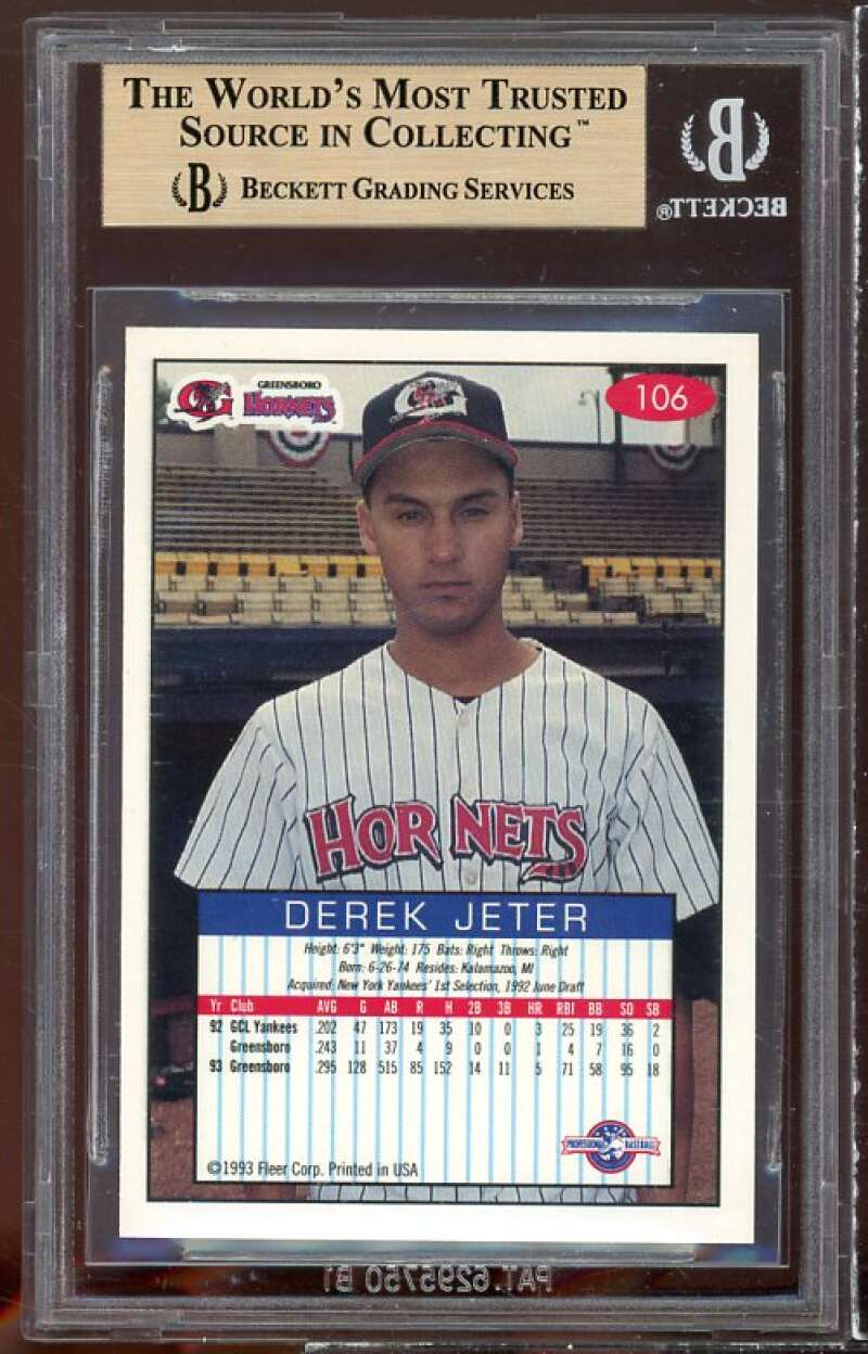 Derek Jeter Rookie Card 1993-94 Fleer Excel #106 BGS 9.5 (9.5 9 9.5 9.5) Image 2