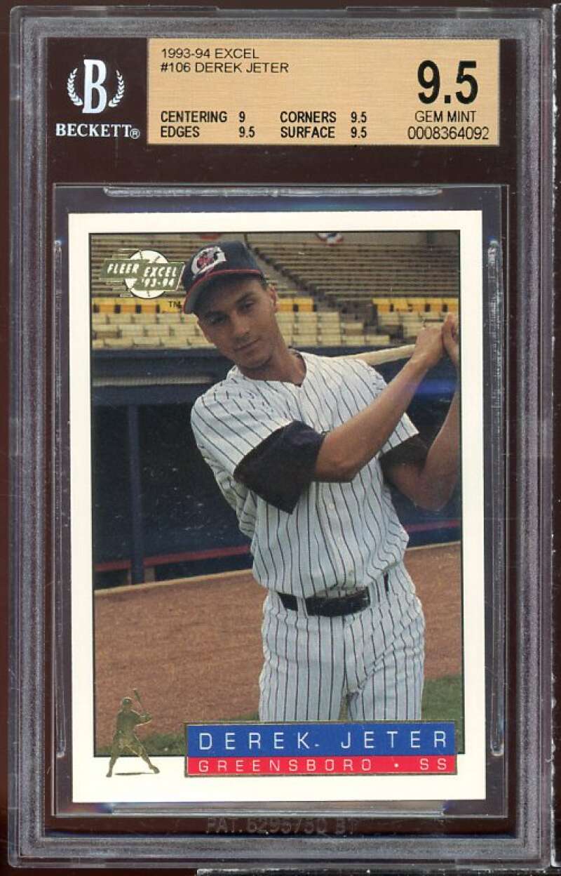 Derek Jeter Rookie Card 1993-94 Fleer Excel #106 BGS 9.5 (9 9.5 9.5 9.5) Image 1