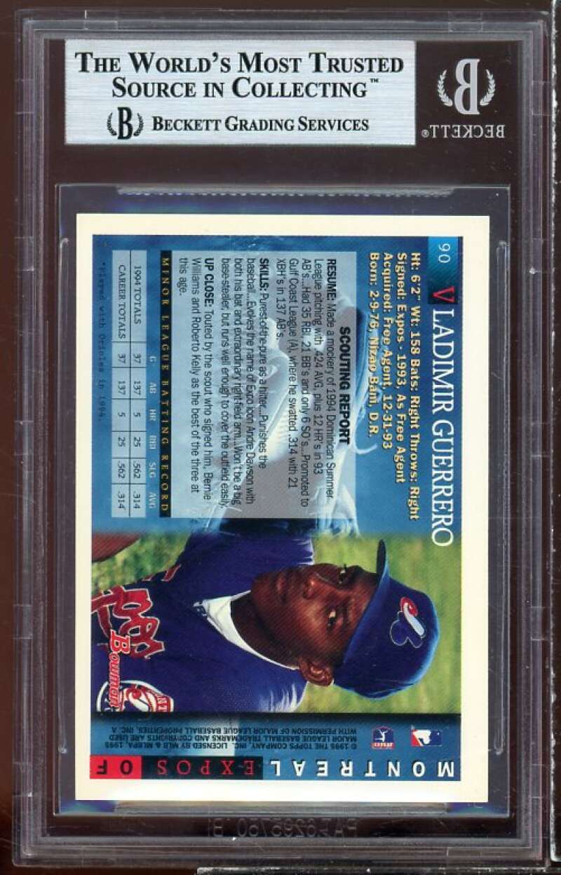 Vladimir Guerrero Rookie Card 1995 Bowman #90 BGS 9 (9 9 9 9) Image 2