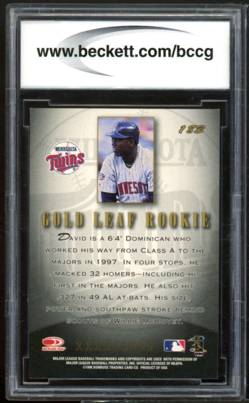 1998 Leaf Fractial Foundations #183 David Ortiz Rookie Card BGS BCCG 10 Mint+ Image 2