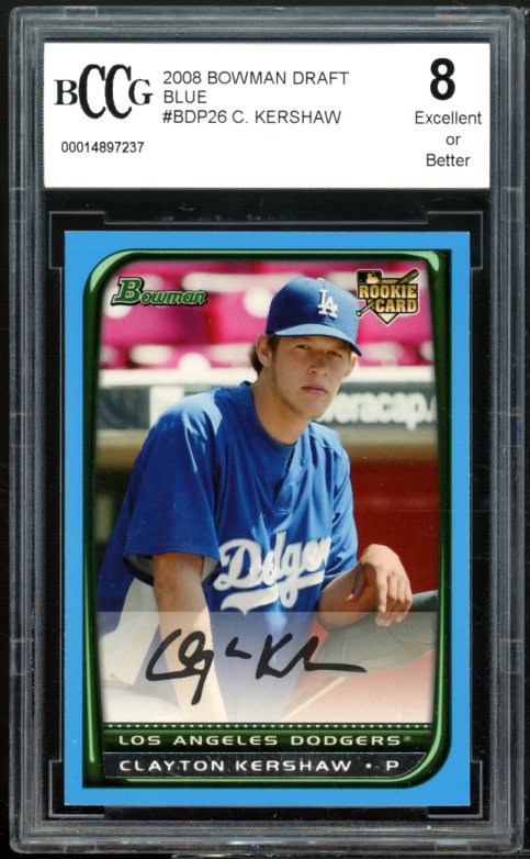 2008 Bowman Draft Blue #BDP26 Clayton Kershaw Rookie Card BGS BCCG 8 Excellent+ Image 1