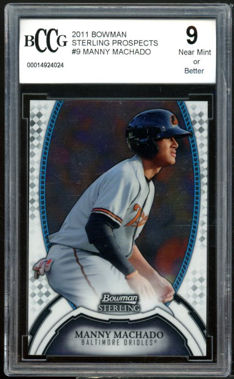 2011 Bowman Sterling Prospects #9 Manny Machado Rookie Card BGS BCCG 9 Near Mint Image 1