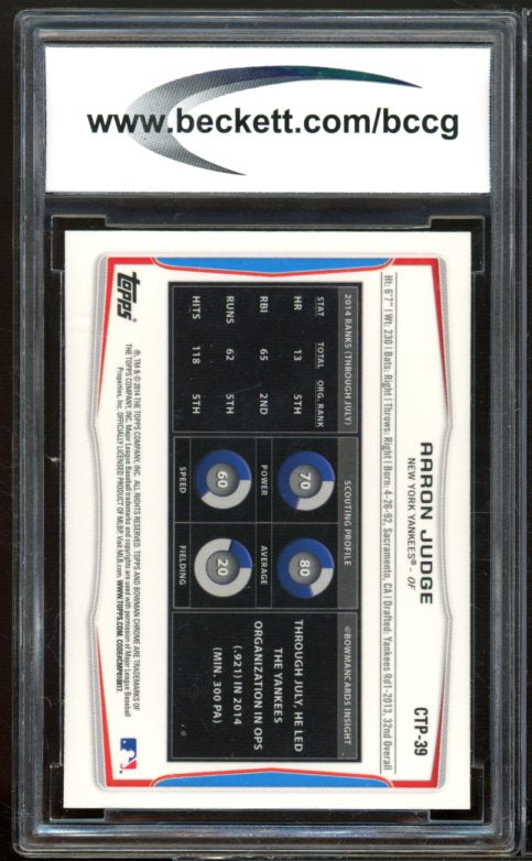 2014 Bowman Chrome Refractors #CTP-39 Aaron Judge Rookie Card BGS BCCG 10 Mint+ Image 2