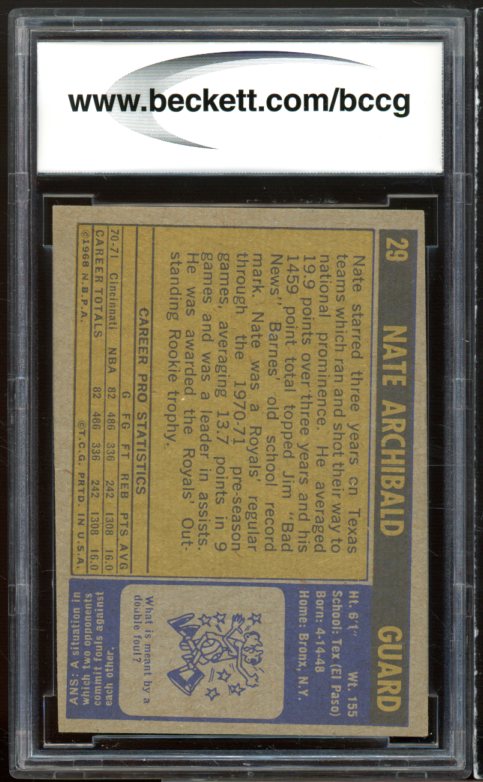 1971-72 Topps #29 Nate Archibald Rookie Card BGS BCCG 8 Excellent+ Image 2