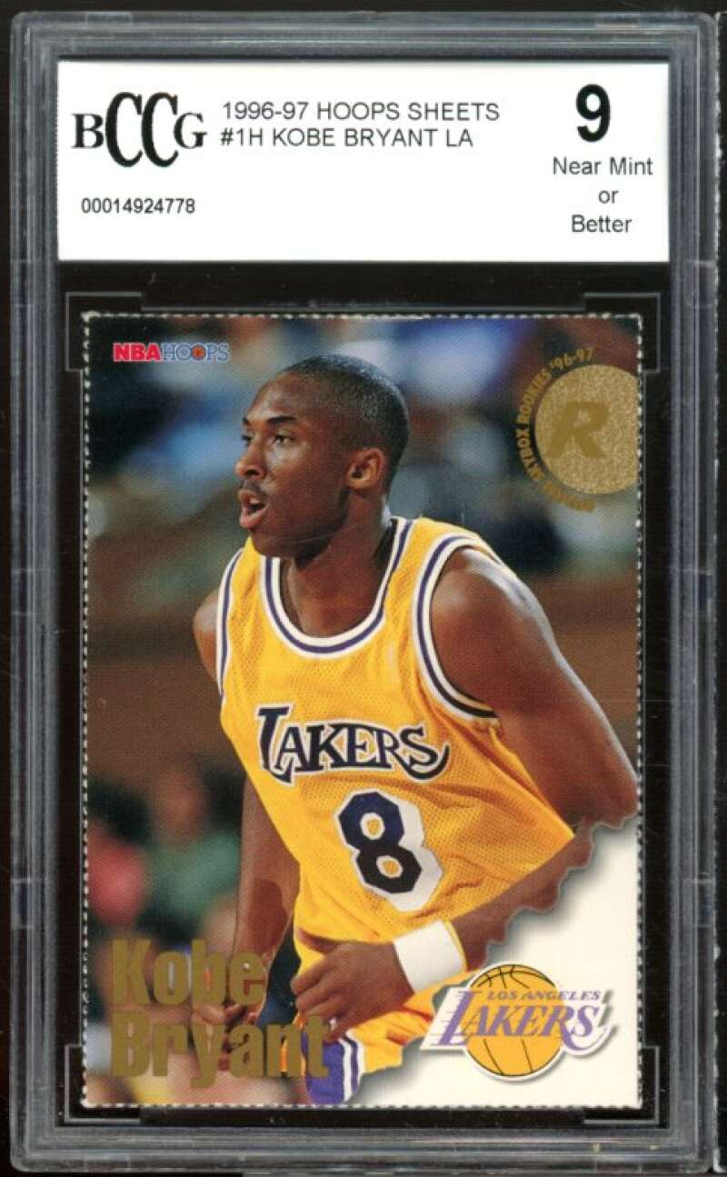 1996-97 Hoops Sheets #1h Kobe Bryant Rookie Card BGS BCCG 9 Near Mint+ Image 1