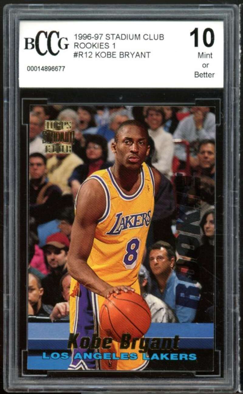 1996-97 Stadium Club Rookies 1 #R12 Kobe Bryant Rookie Card BGS BCCG 10 Mint+ Image 1