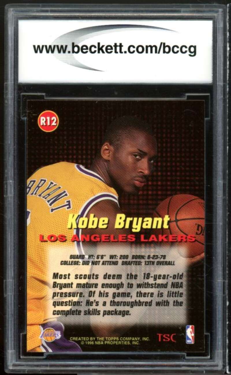 1996-97 Stadium Club Rookies 1 #R12 Kobe Bryant Rookie Card BGS BCCG 10 Mint+ Image 2