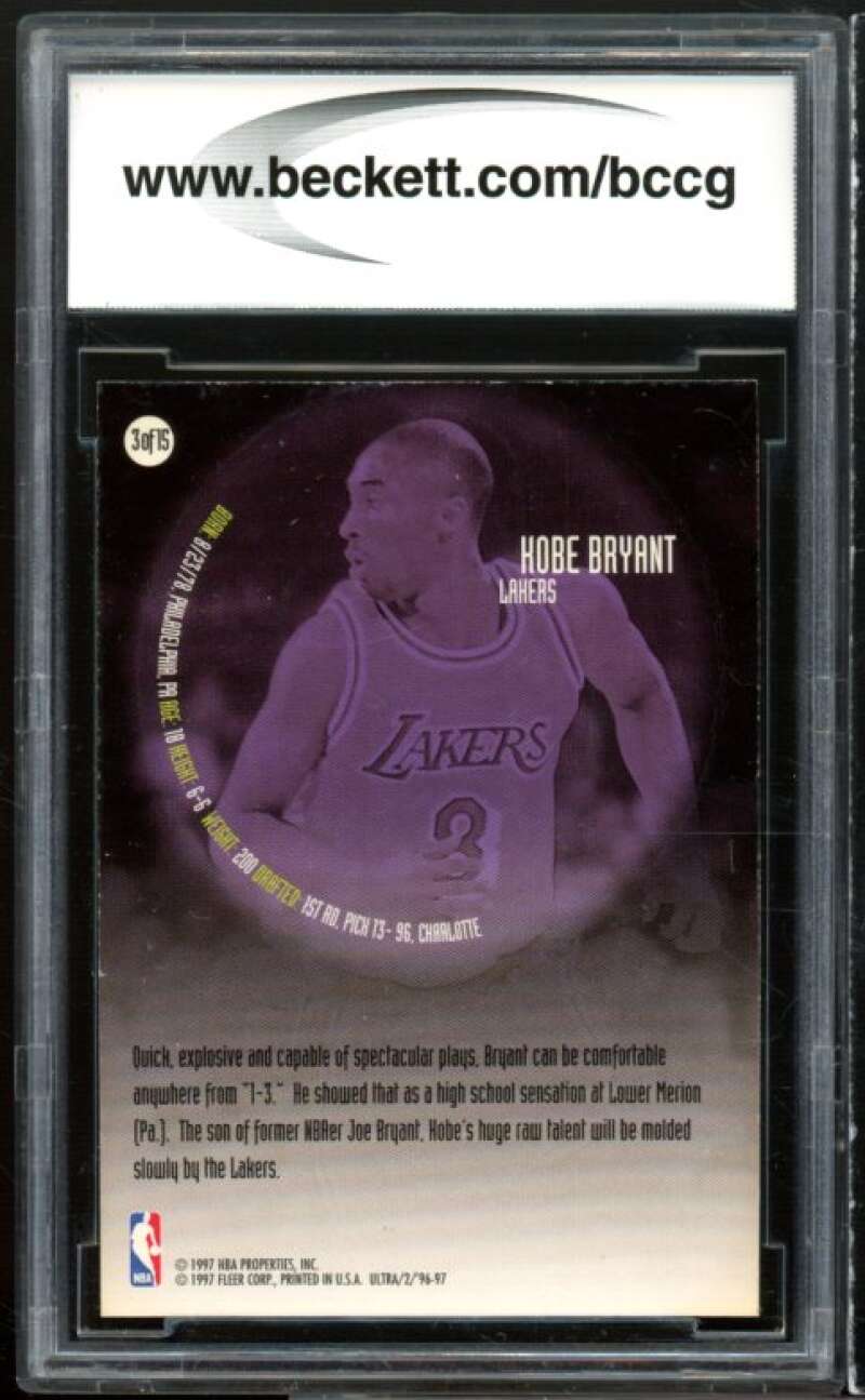 1996-97 Ultra All-Rookies #3 Kobe Bryant Rookie Card BGS BCCG 7 Very Good+ Image 2