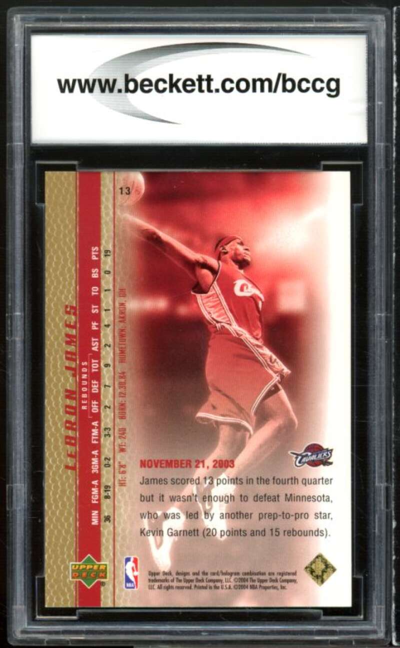 2003-04 Upper Deck PB Gold #13 LeBron James Rookie Card BGS BCCG 10 Mint+ Image 2