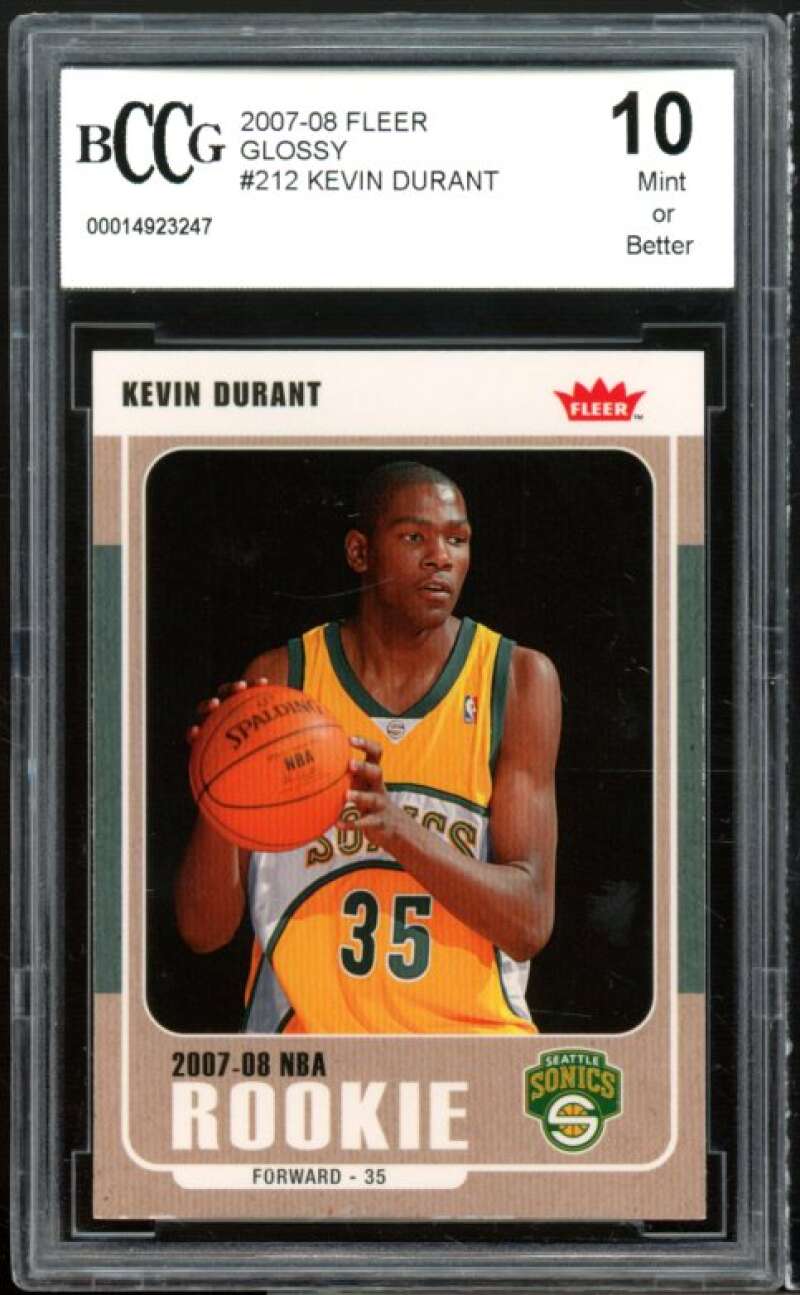 2007-08 Fleer Glossy #212 Kevin Durant Rookie Card BGS BCCG 10 Mint+ Image 1